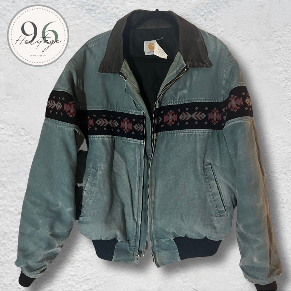 RARE Vintage Carhartt Aztec blue quilting lined jacket